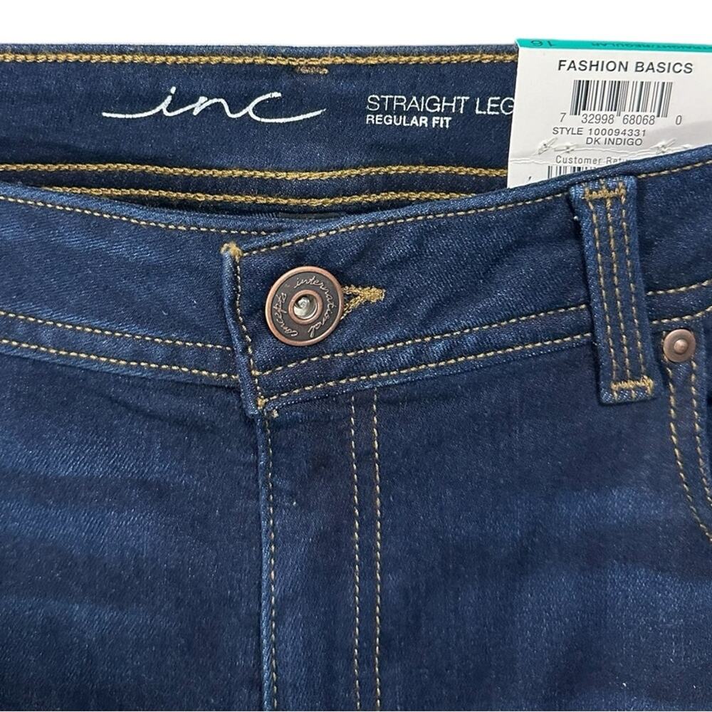 INC International Concepts Women's Straight Leg Jeans - Dark Blue Size 16
